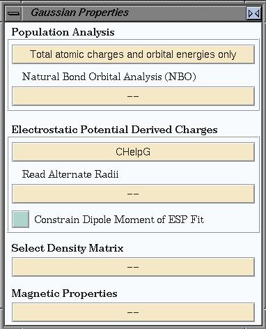 The GAUSSIAN Properties window
